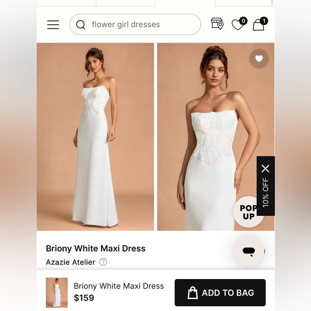 Azazie Strapless White Satin Gown with Lace Bodice